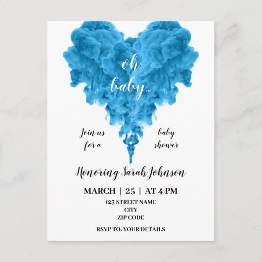 Broodblauw baby shower uitnodiging briefkaart (Voorkant)