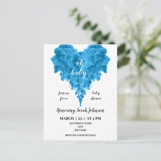 Broodblauw baby shower uitnodiging briefkaart (Staand voorkant)