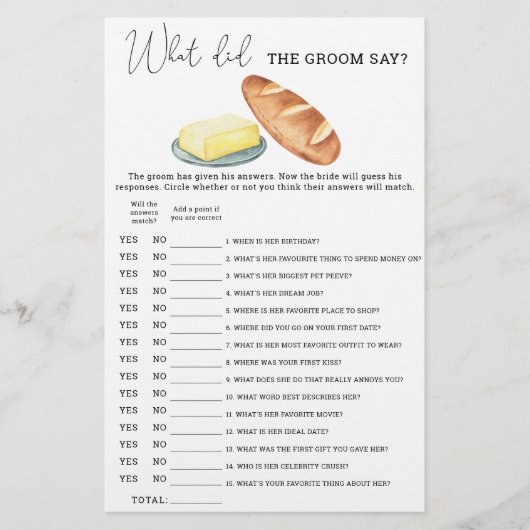 Broodboter - Wat zei de bruidegom bruidsspel (Voorkant)