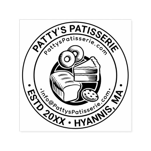 Broodcake bakker bedrijfsnaam Loc URL E-mail Zelfinktende Stempel (Design)