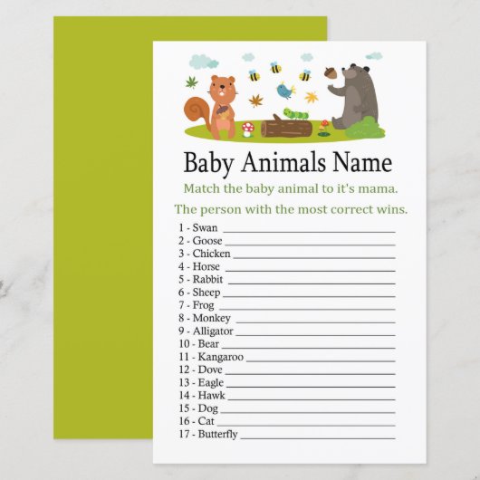 Brooddieren Baby Dieren Naam Game (Voorkant / Achterkant)