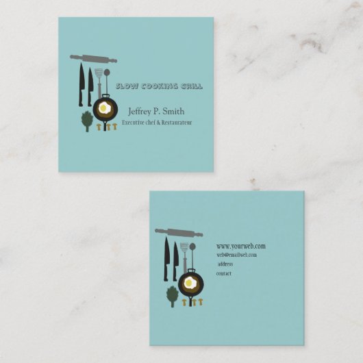 Broodeieren Kokergereedschap Catering Chef Design Vierkante Visitekaartje (Voorkant / Achterkant)