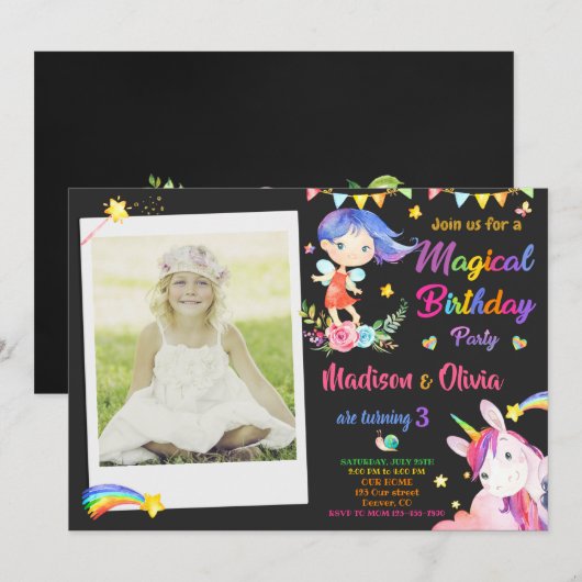 Broodfoto's op feestdag en onicorn kaart (Voorkant / Achterkant)