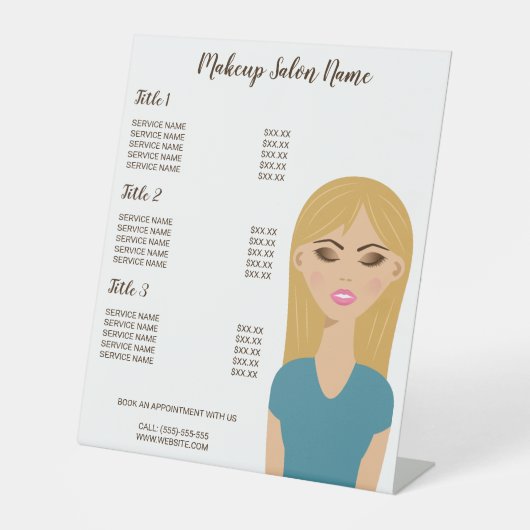 Broodhaar-meisje met Makeup - Menu Makeup-artistie Reclamebord Met Voetstuk (Voorkant)
