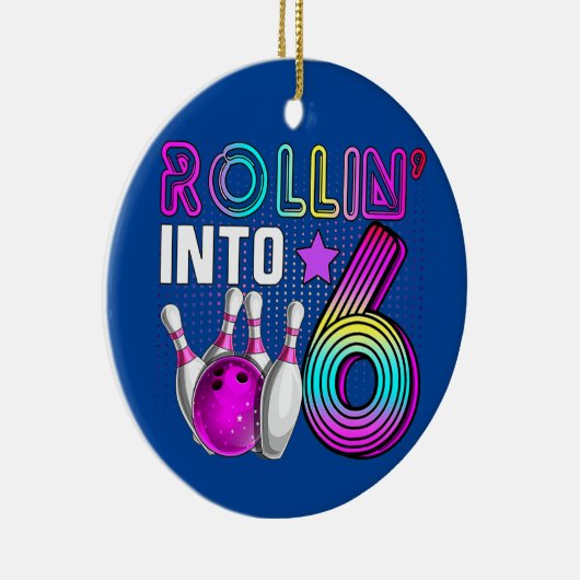 Broodje in 6 Bowling Birthday Party 6th Birthday Keramisch Ornament (Rechts)