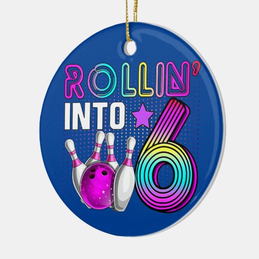 Broodje in 6 Bowling Birthday Party 6th Birthday Keramisch Ornament (Links)