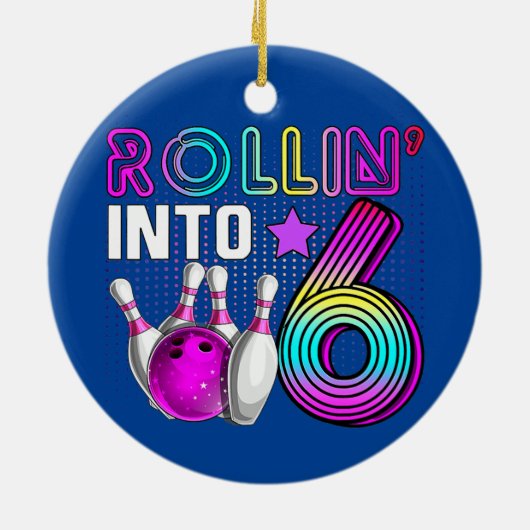 Broodje in 6 Bowling Birthday Party 6th Birthday Keramisch Ornament (Achterkant)