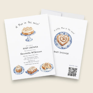 Broodje in de oven Blauwe Bloemen Cake Baby Shower Kaart