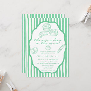 Broodje in de oven groene strepen Baby Shower Kaart