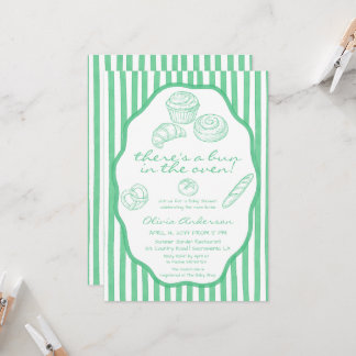 Broodje in de oven groene strepen Baby Shower Kaart