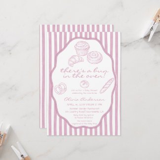 Broodje in de oven lichtroze strepen Baby Shower Kaart