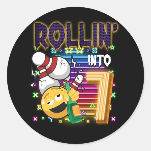 Broodje naar 7 Bowling Birthday Party 7th Birthday Ronde Sticker (Voorkant)