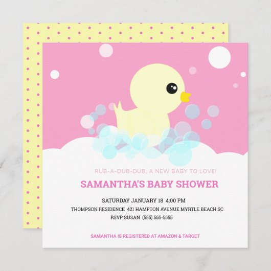 Broodjes Rubber Ducky Baby Shower-uitvindingen Kaart (Voorkant / Achterkant)