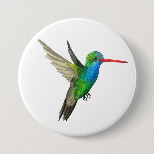 Broodkolibrie Waterverf kunst Ronde Button 7,6 Cm (Voorkant)