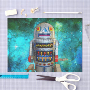 Broodrobot blauwe melkweg verjaardag Sci Fi retro Tissuepapier