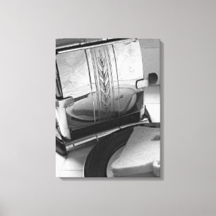 broodrooster zwart en wit verpakt canvas afdruk