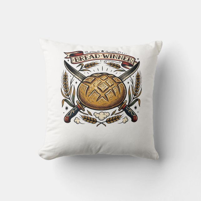  Broodwinner Sourdough Tatoeage Flash Grappige Bak Kussen (Voorkant)