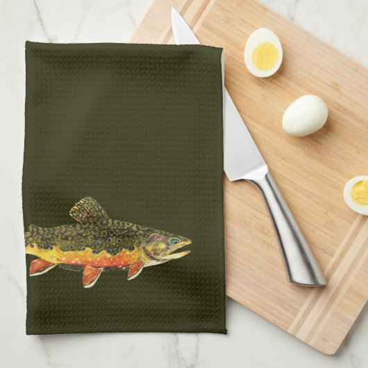 Brook forel visschilderen theedoek (Quarter Fold)