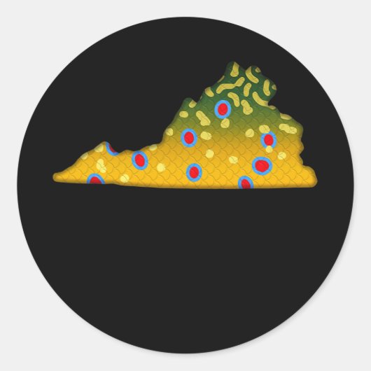 Brook Trout Fish Virginia State Map Fly Fishing Ronde Sticker (Voorkant)