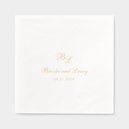 Brooke Classic Script Monogram Elegante bruiloft Folie Servetten (Voorkant)