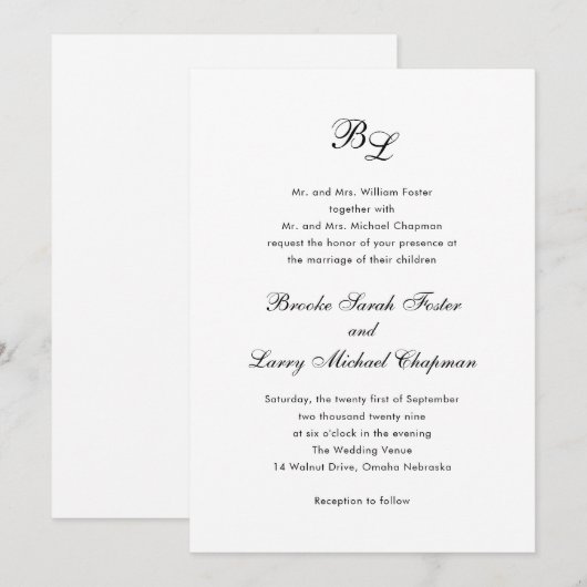 Brooke Classic Script Monogram Elegante bruiloft Kaart (Voorkant / Achterkant)