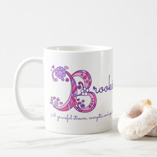 Brooke-naam die decoratieve B-monogram-mok beteken Koffiemok (Met donut)