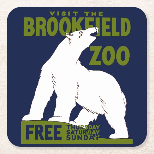 Brookfield Zoo, Federal Art Program Poster 1936 Kartonnen Onderzetters (Voorkant)