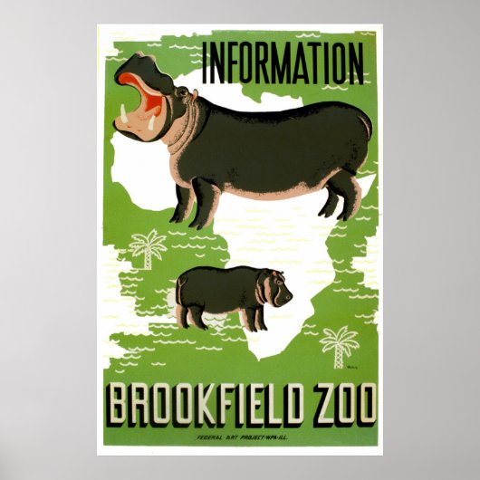 Brookfield Zoo Hippopotamus Vintage Poster (Voorkant)