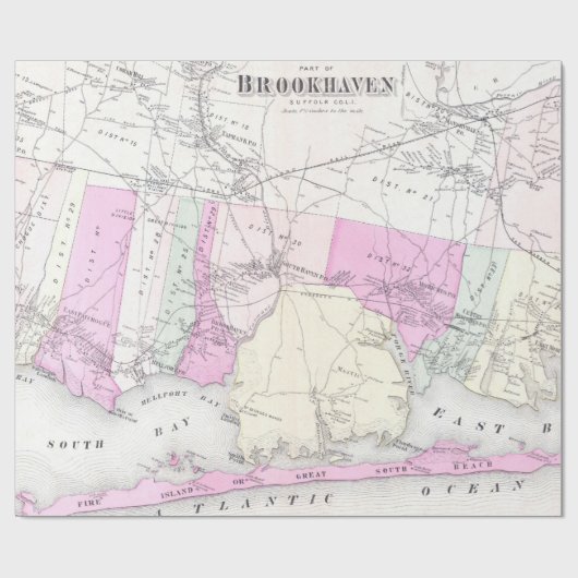  Brookhaven en Fire Island NY Map (1873) Cadeaupapier (Vlak)