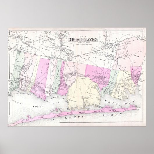  Brookhaven en Fire Island NY Map (1873) Poster (Voorkant)