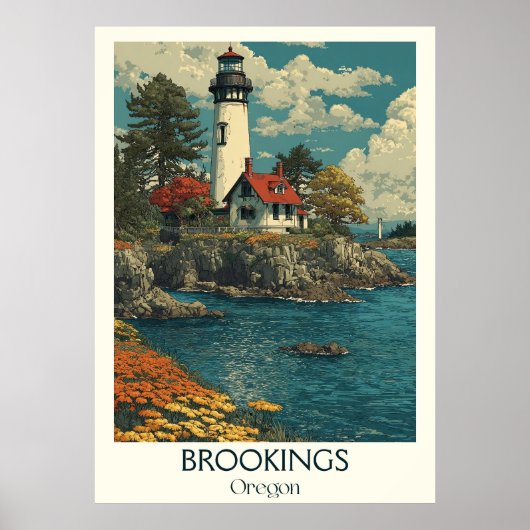 Brookings Oregon  vuurtoren Kustkunst Poster (Voorkant)