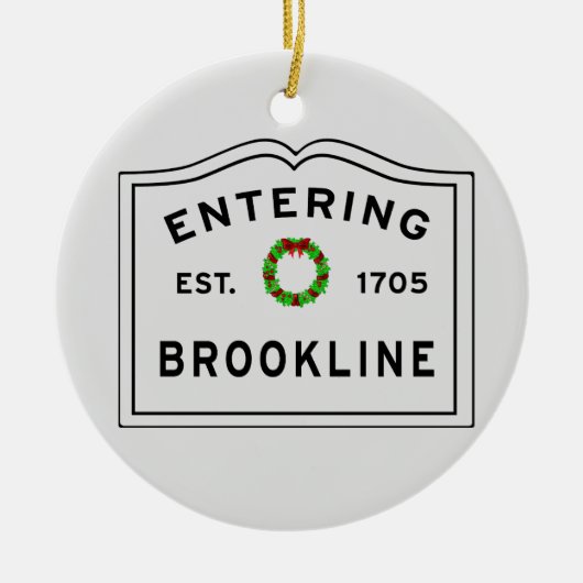 Brookline, MA Holiday Wreath Ceramic Ornament (Voorkant)
