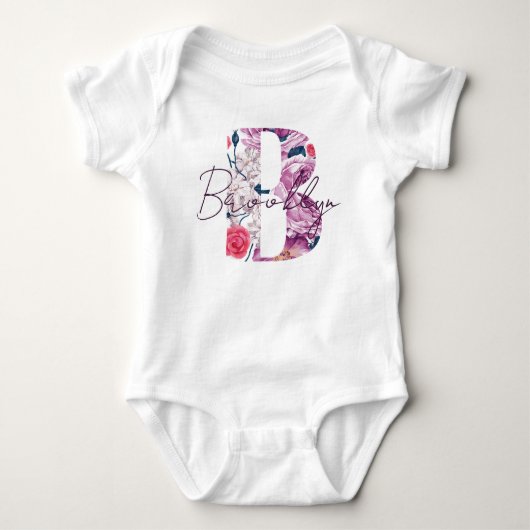 Brooklyn Baby Naam Bloem Script Floral B Romper (Voorkant)