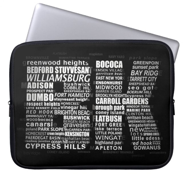 Brooklyn BK, New York, Word Art Laptop Sleeve (Voorkant)
