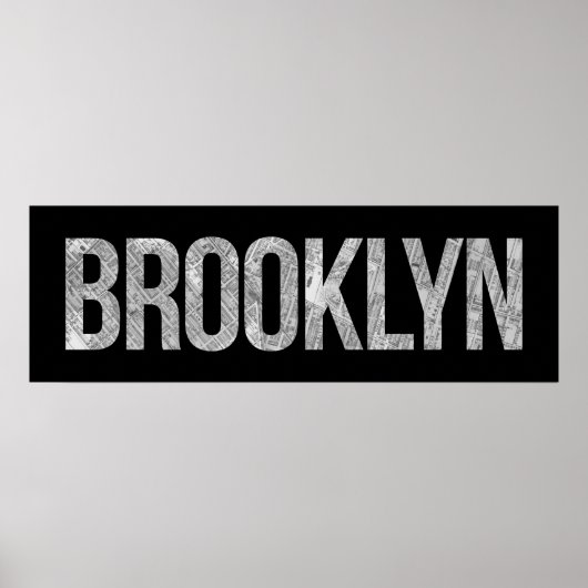 Brooklyn  Black en White Map Typografie Poster (Voorkant)
