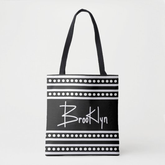 Brooklyn Block Letters Hand Lettering Black White Tote Bag (Voorkant)