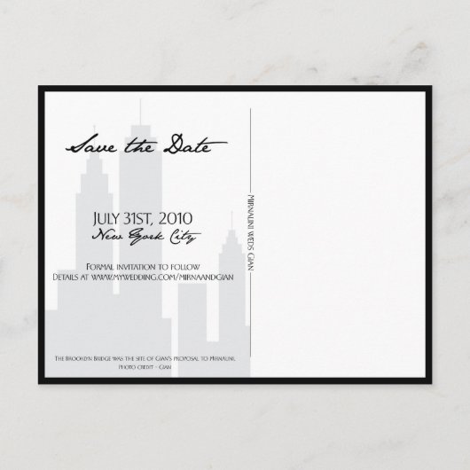 Brooklyn Bridge Bewaar de datum Aankondigingskaart (Achterkant)
