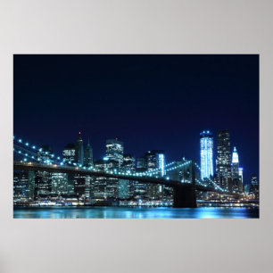 Brooklyn Bridge bij Nachtelijk Poster (30,00 x 20,