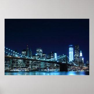 Brooklyn Bridge bij Nachtelijk Poster (30,00 x 20,