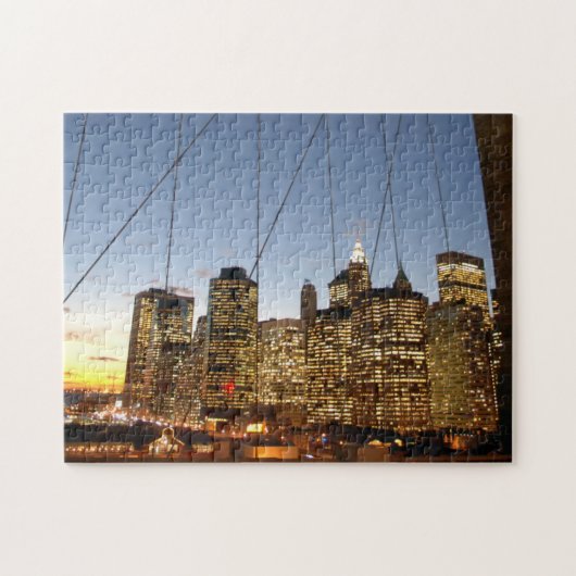 Brooklyn Bridge bij schemer met skyline van Manhat Legpuzzel (Horizontaal)