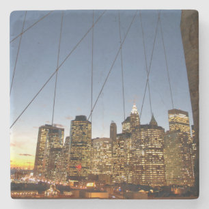 Brooklyn Bridge bij schemer met skyline van Manhat Stenen Onderzetter