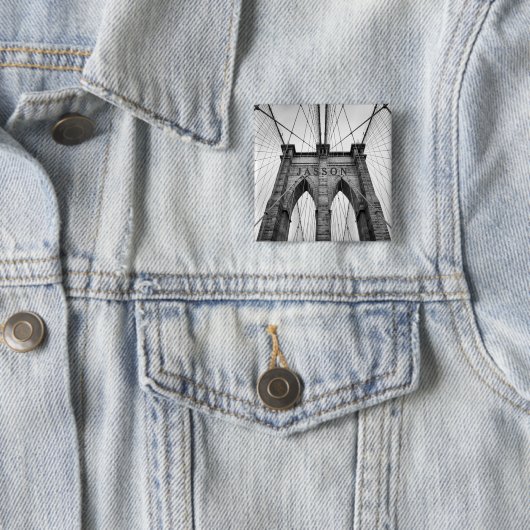 Brooklyn Bridge Black & White Foto Vierkante Button 5,1 Cm (In situ)