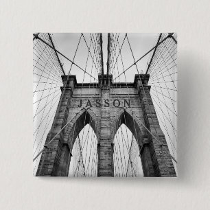 Brooklyn Bridge Black & White Foto Vierkante Button 5,1 Cm