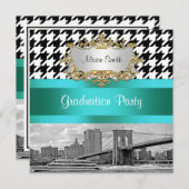Brooklyn Bridge Blk Wht Houndstooth 2 Afstuderen Kaart (Voorkant / Achterkant)