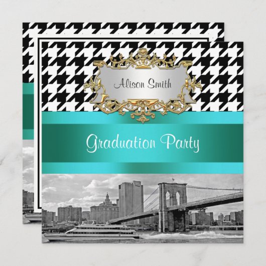 Brooklyn Bridge Blk Wht Houndstooth 2 Afstuderen Kaart (Voorkant / Achterkant)