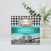 Brooklyn Bridge Blk Wht Houndstooth 2 Afstuderen Kaart (Staand voorkant)