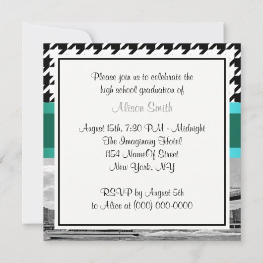 Brooklyn Bridge Blk Wht Houndstooth 2 Afstuderen Kaart (Achterkant)