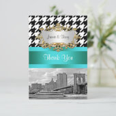 Brooklyn Bridge Blk Wht Houndstooth 2 Dank je Bedankkaart (Staand voorkant)