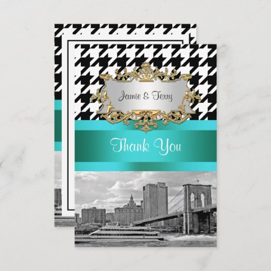 Brooklyn Bridge Blk Wht Houndstooth 2 Dank je Bedankkaart (Voorkant / Achterkant)