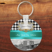 Brooklyn Bridge Blk Wht Houndstooth 2 Sleutelhange Sleutelhanger (Voorkant)